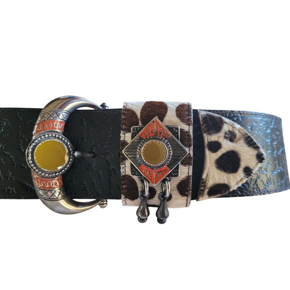 Chad Calvin Design Belt Brown Leather Unique Buckle Cowhide XS - Picture 2 of 10